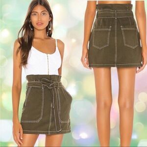 FREE PEOPLE | Splendor the Grass Green Belted Paper Bag Waist Skirt Women’s 6